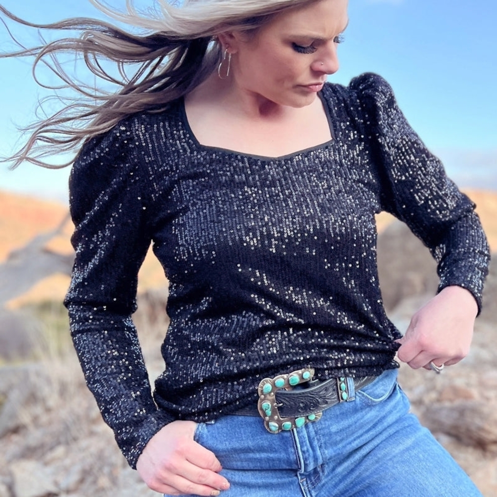 Elegant Black Sequin Blouse